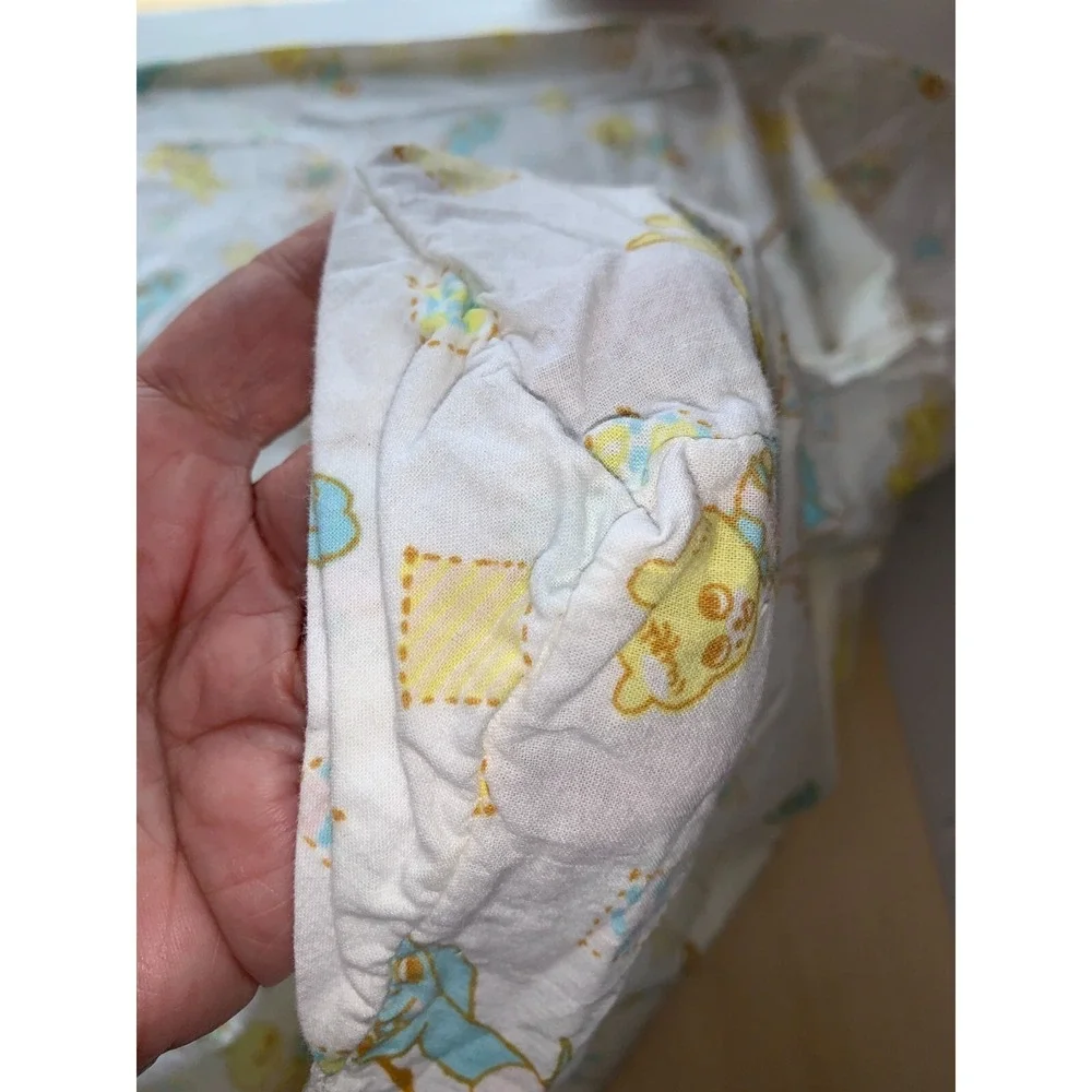 Vtg Mid Century Crib Sheet Blue Dachschund Dog Yellow Bear Bunny Fitted